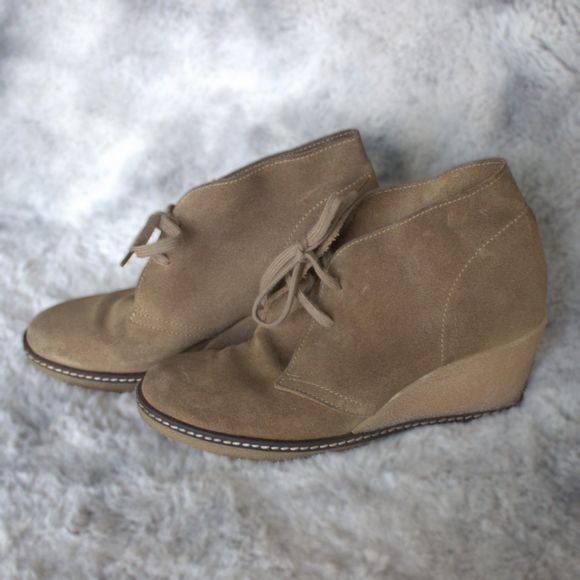 J Crew MacAlister Leather Wedge Women's Ankle Boots | Tan | Size 7 | Tie Close - Picture 4 of 13